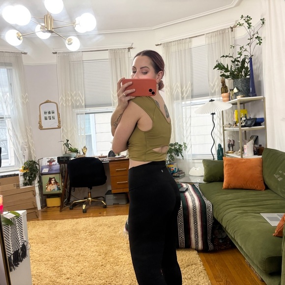 NWOT FREE PEOPLE Green Cinched Sweetheart Neckline Open Back Cropped Tank SMALL - Picture 8 of 12